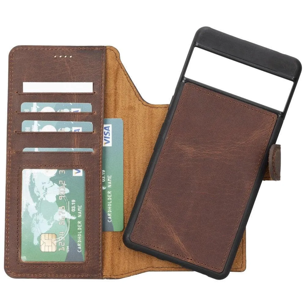 Carter Detachable Leather Wallet Case ?C Pixel 7 Pro, Saddle Brown Hard Edge Protective Pattern Texture