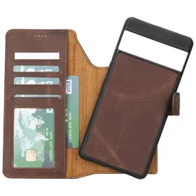 Carter Detachable Leather Wallet Case ?C Pixel 7 Pro, Saddle Brown Hard Edge Protective Pattern Texture
