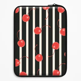Bold Look Hand Friendly Black And White Stripes With Cherries Laptop Sleeve