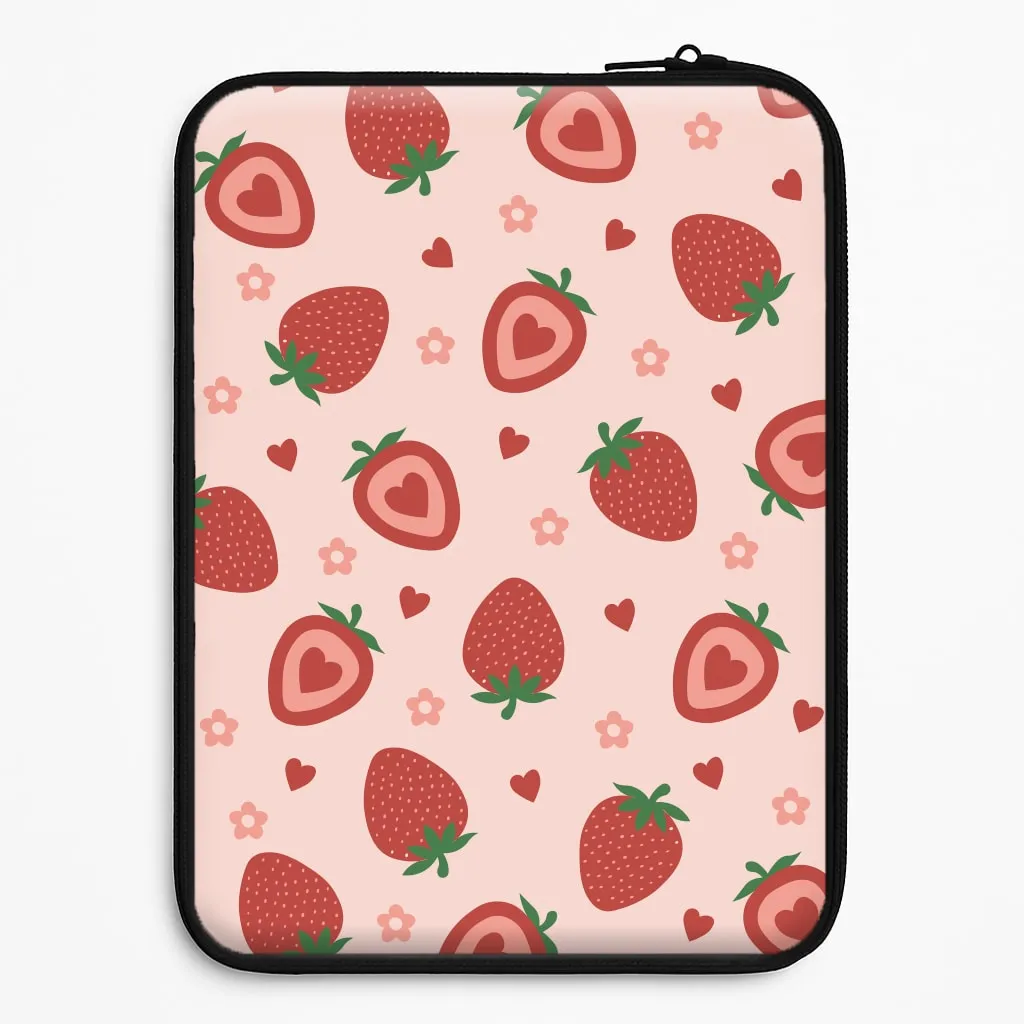 Soft Interior Polished Layer Strawberries And Hearts - Fruit Patterns Laptop Sleeve