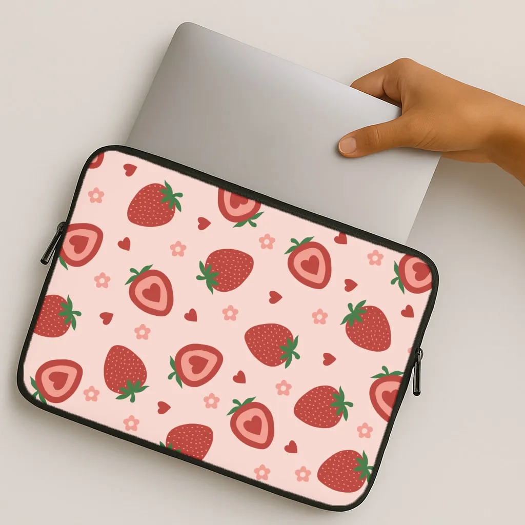 Sporty Appeal Elegant Shield Strawberries And Hearts - Fruit Patterns Laptop Sleeve