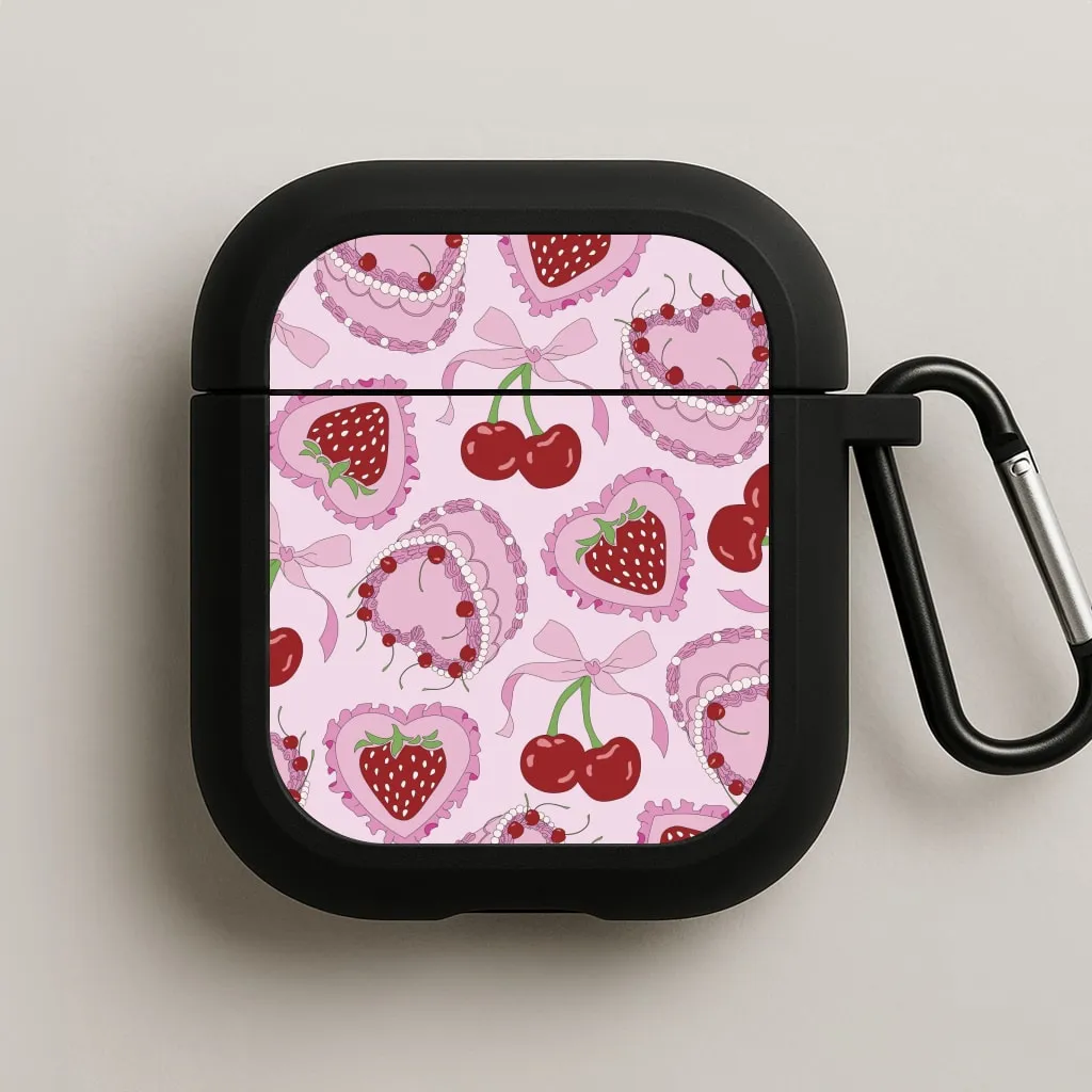 Trendy Portable Storage Cherries, Strawberries And Cake - Valentine's Day AirPods Case