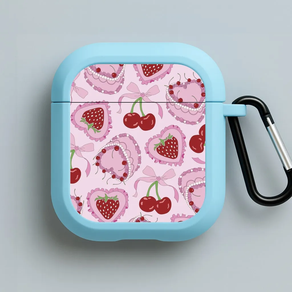 Durable Protective Organizer fashion commuter airpods shell Cherries, Strawberries And Cake - Valentine's Day AirPods Case