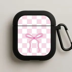 Modern Design Holder Checkered Coquette Bow Pink AirPods Case