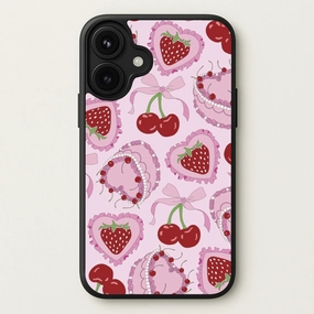 Soft Silicone Modern Texture Look Cherries, Strawberries And Cake - Valentine's Day Phone Case