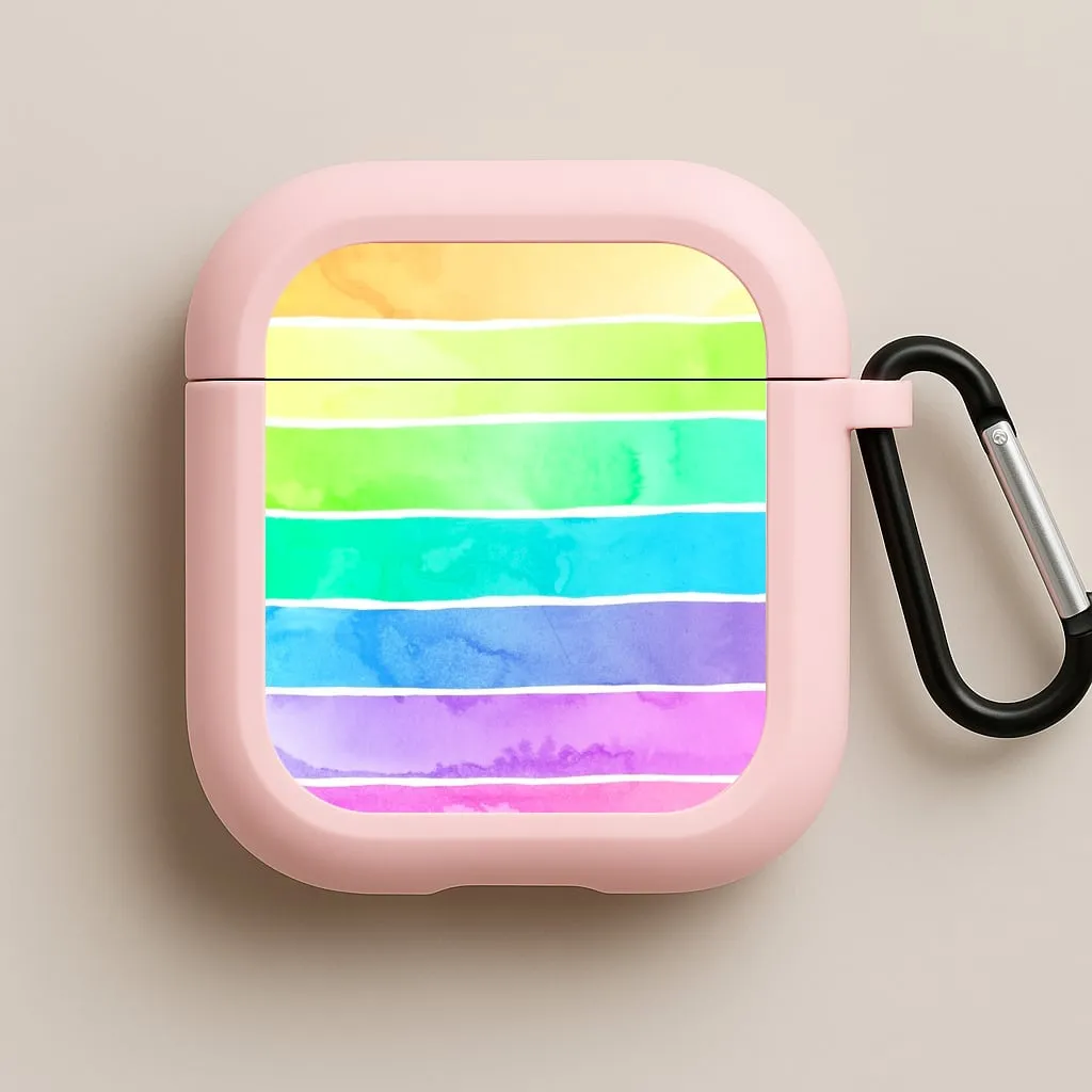 Summer Rainbow Stripes AirPods Case magnetic closure earbuds case smooth matte earbuds shell