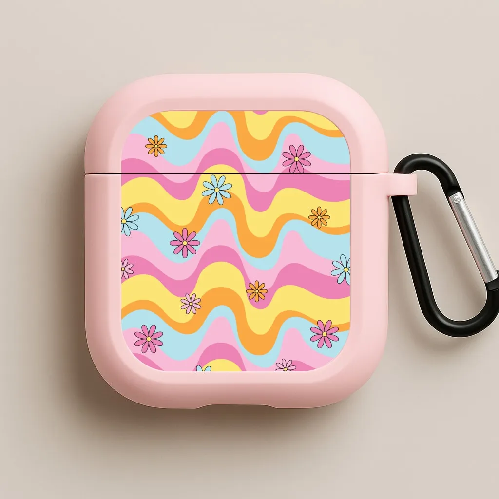Summer Waves Retro Pattern AirPods Case shock absorbing earbuds shell