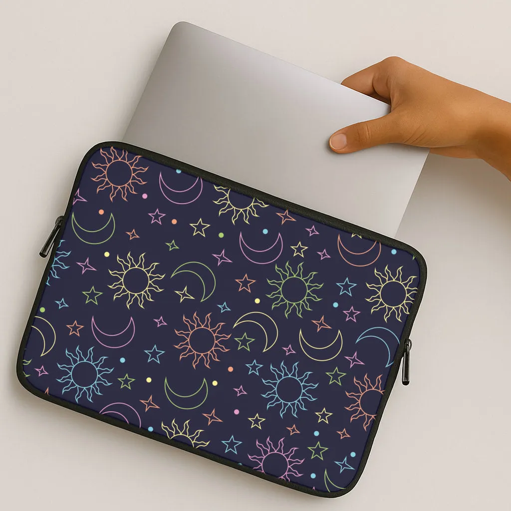 Sun, Moon And Stars Pattern Rainbow Laptop Sleeve Premium Surface Texture Luxury Edge Texture