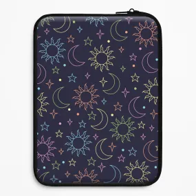 Sun, Moon And Stars Pattern Rainbow Laptop Sleeve Classic Finish Subtle Touch