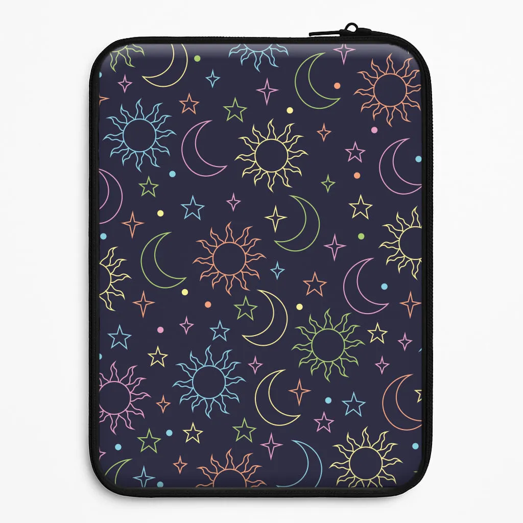 Sun, Moon And Stars Pattern Rainbow Laptop Sleeve Classic Finish Subtle Touch