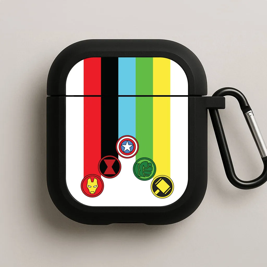 soft pastel commuter travel protector Soft Matte Finish Superhero Team Colourful Symbols  AirPods Case