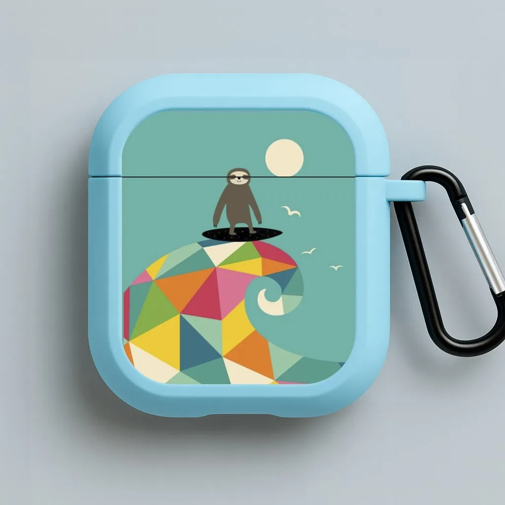 Soft Feel Texture custom engraved silicone case Surfing Sloth AirPods Case