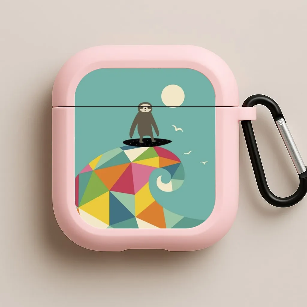 durable hybrid silicone protector Portable Rubber Shell Surfing Sloth AirPods Case