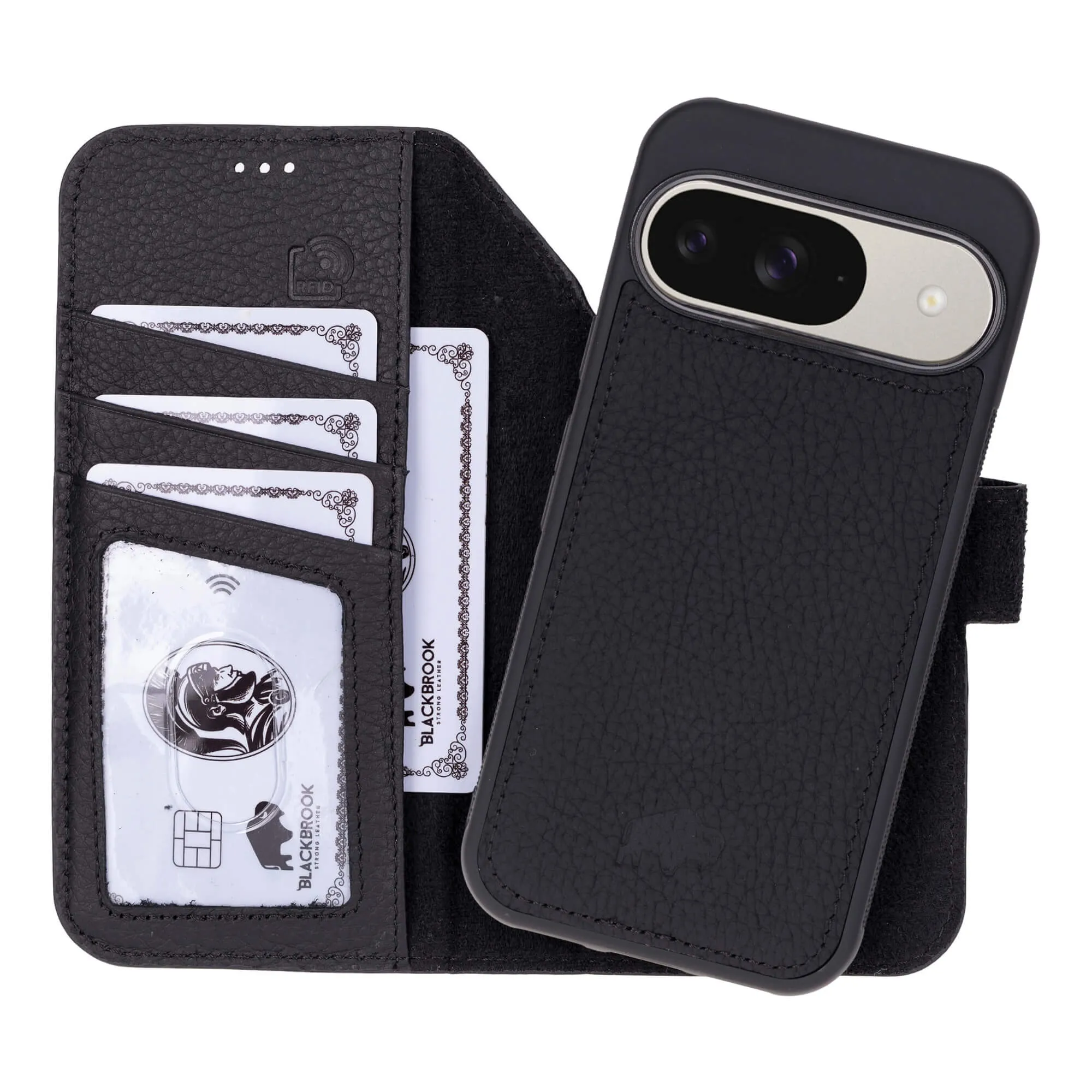 Carter Detachable Leather Wallet Case ?C Pixel 10, Pebble Black Premium Style