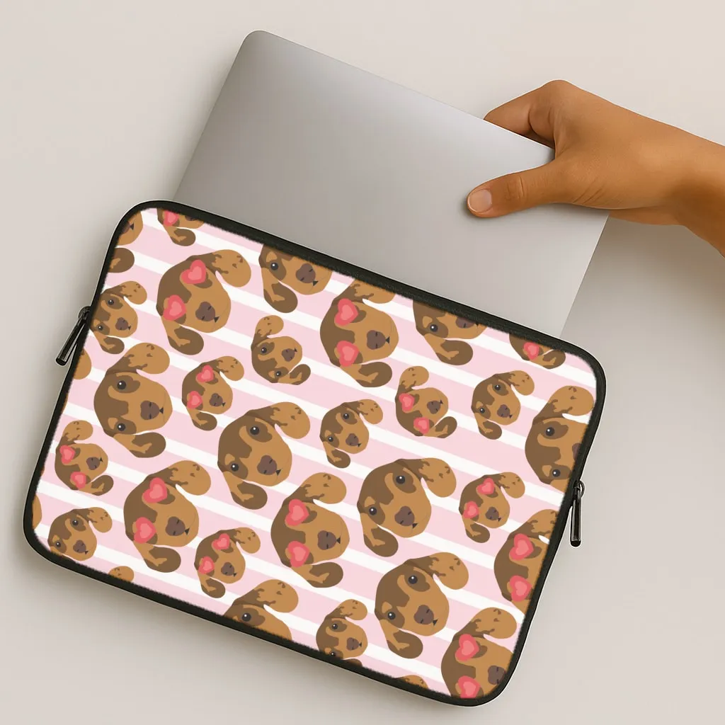 Pocket Size High Quality Stripes And Dachshunds Pattern Laptop Sleeve