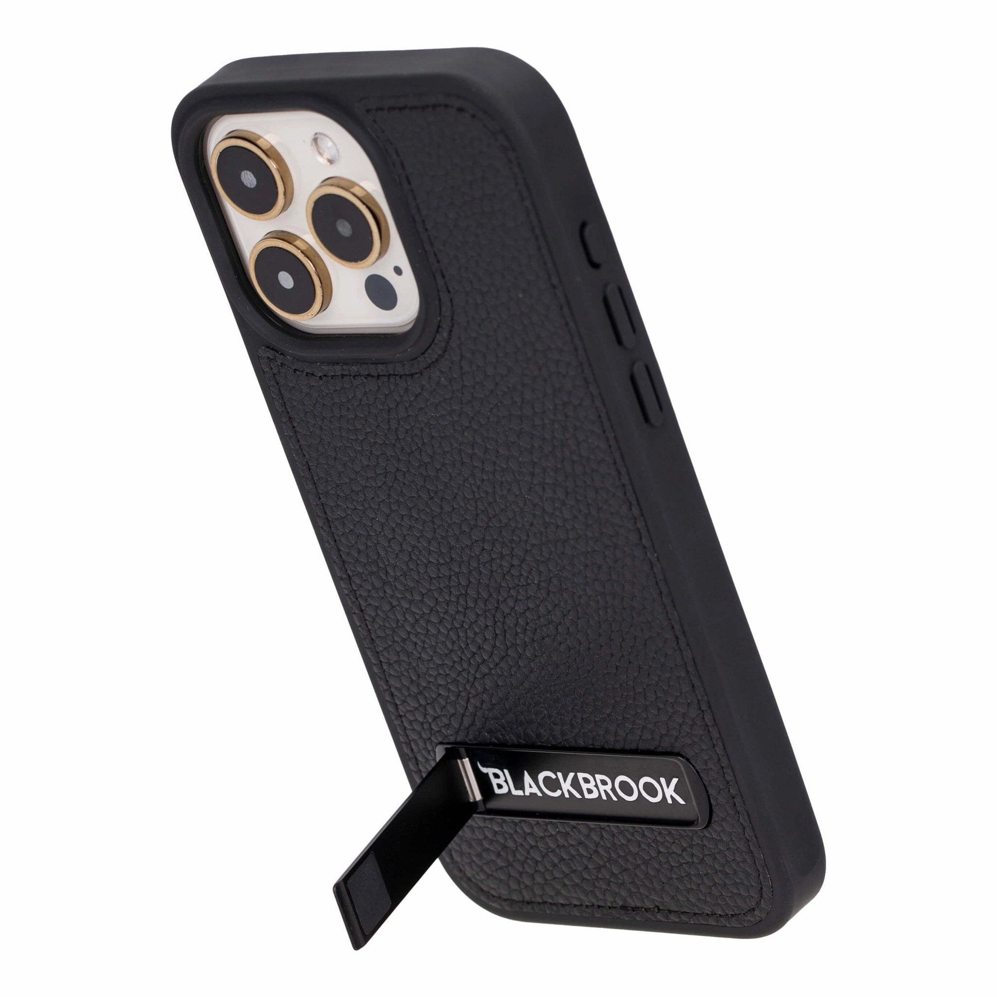 Reed Leather Snap?On Case with Stand ?C iPhone 15 Pro Max, Pebble Black Rugged Texture Design Creative Accent