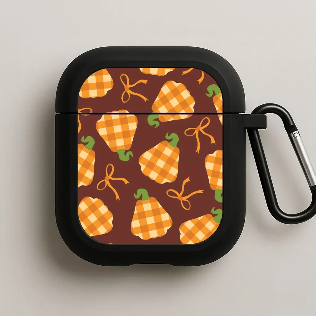 Soft Protective Sleeve Tartan Pumpkins And Bows Pattern AirPods Case