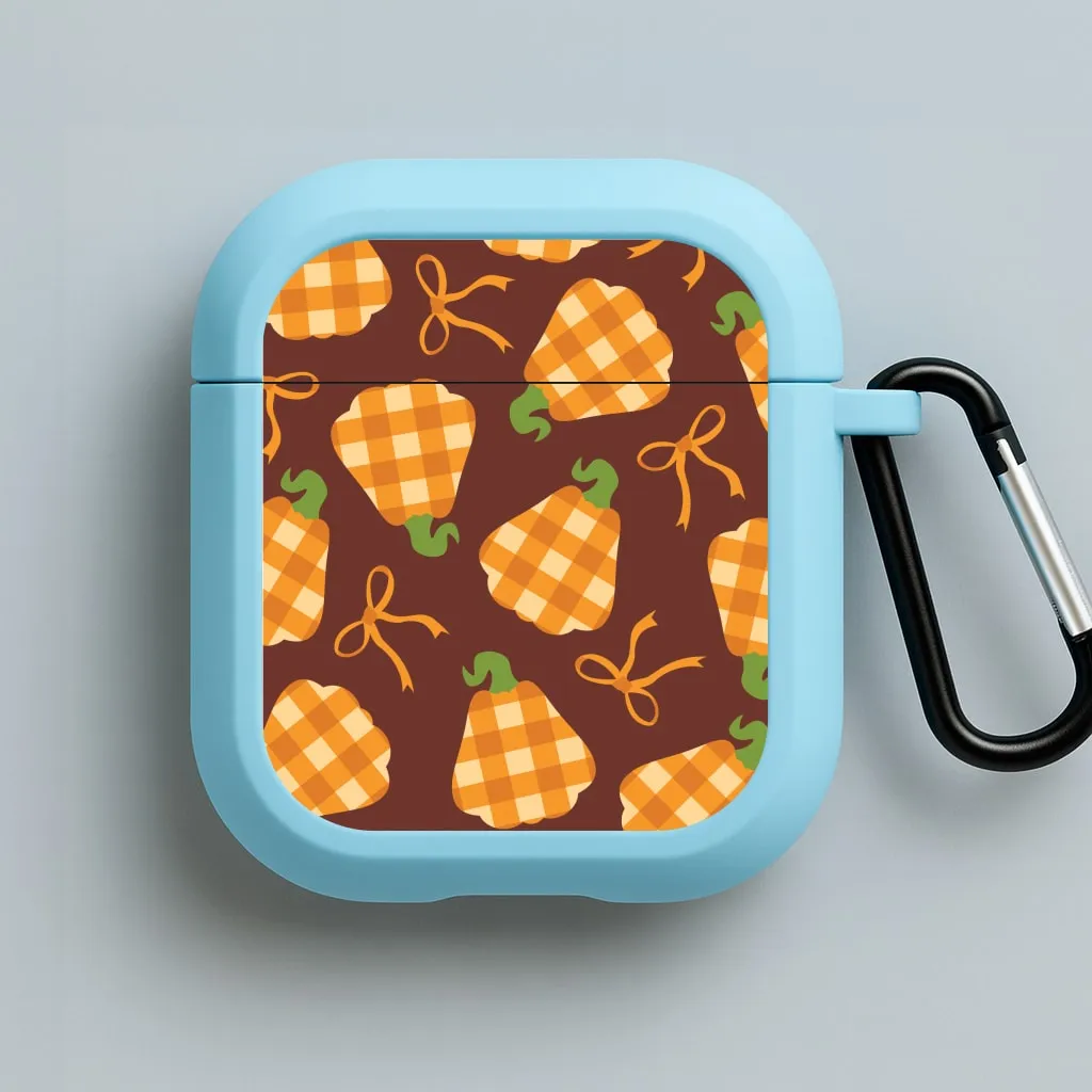 Tartan Pumpkins And Bows Pattern AirPods Case Creative Pattern Bag