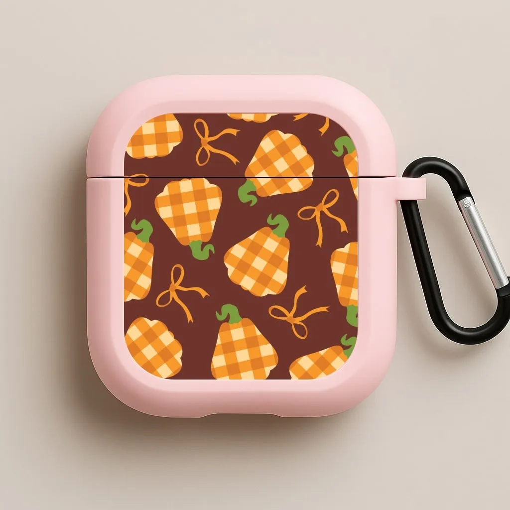 Tartan Pumpkins And Bows Pattern AirPods Case Sleek Protective Holder