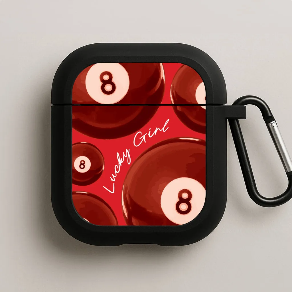 Minimal Protective Pouch 8-Ball Lucky Girl Pattern AirPods Case