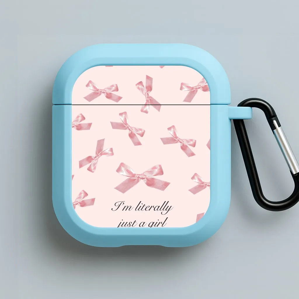 I'm Literally Just A Girl Bows Pattern AirPods Case Compact Charging Pouch Soft Everyday Organizer