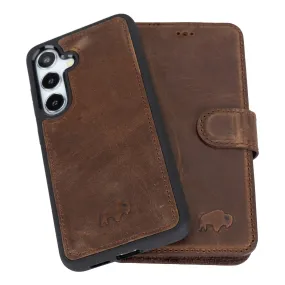 anti dust Premium Edge Design Carter Detachable Leather Wallet Case Galaxy S25, Distressed Coffee