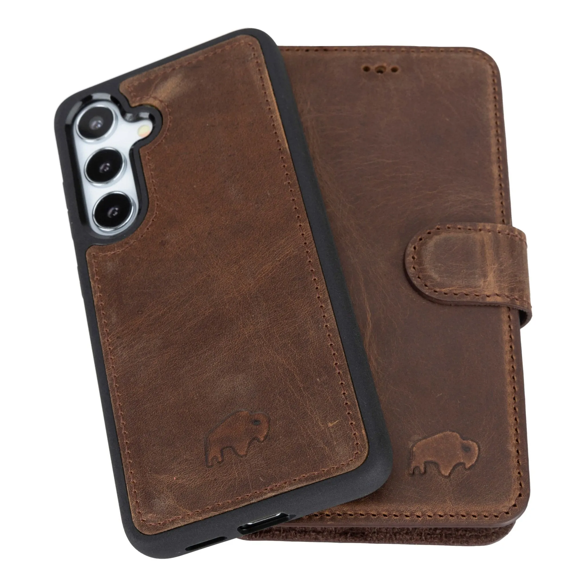 anti dust Premium Edge Design Carter Detachable Leather Wallet Case Galaxy S25, Distressed Coffee