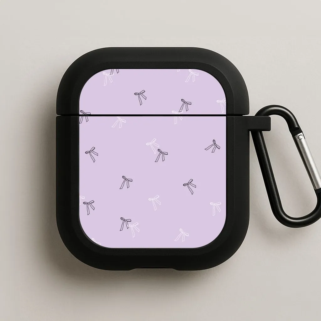 eco friendly portable airpods case airpods case for music lovers Coquette Mini Bows Pattern Purple AirPods Case