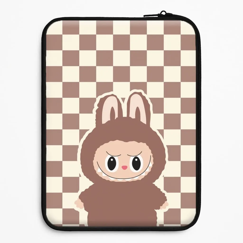 Checkered Cute Brown Monster  Laptop Sleeve Hybrid Build