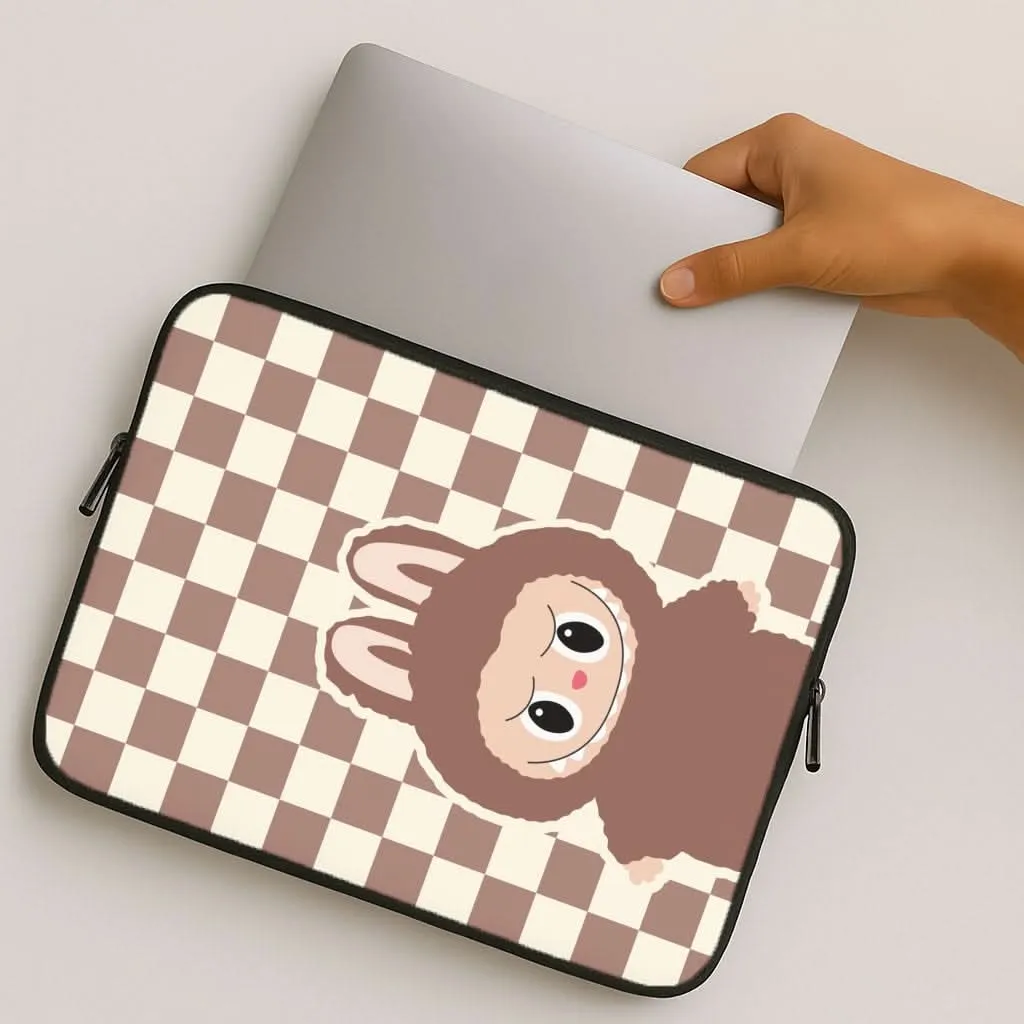 Protective Touch Smooth Craft Checkered Cute Brown Monster  Laptop Sleeve