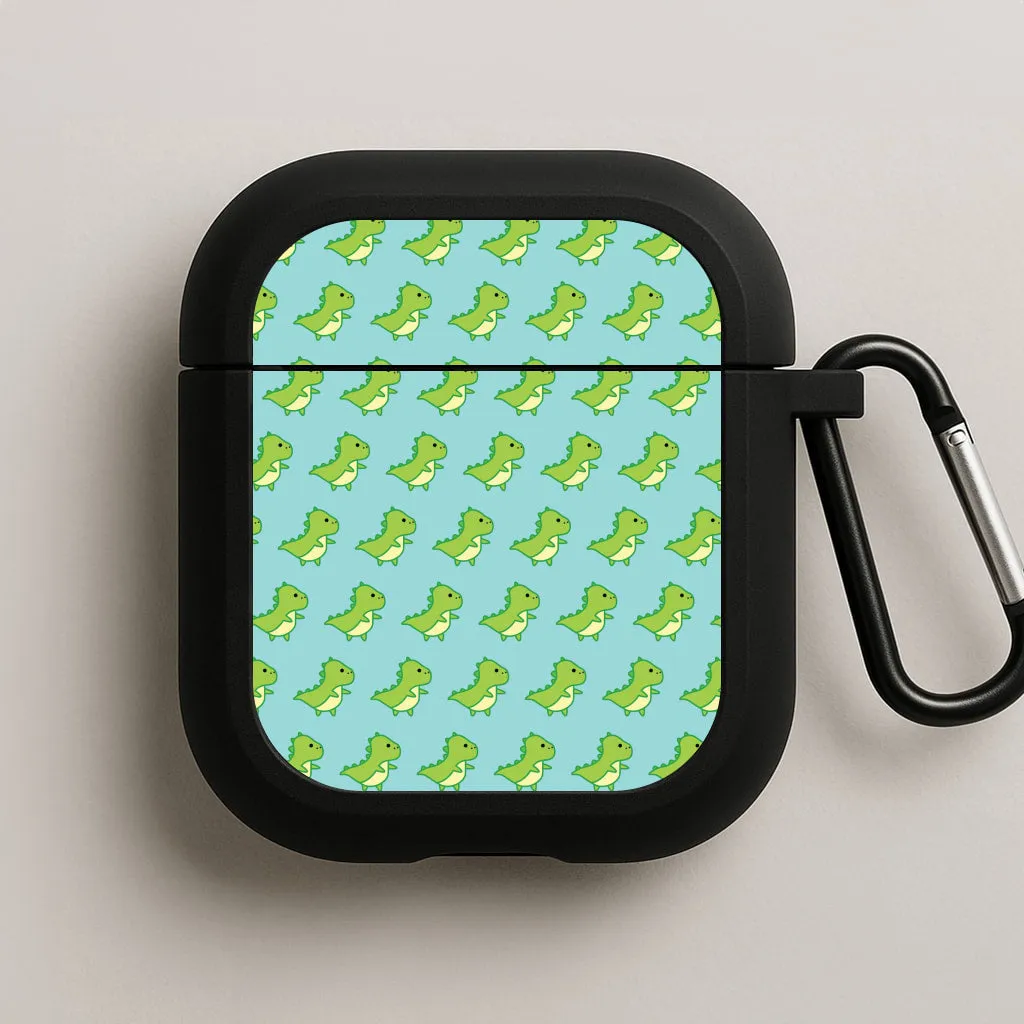 Fashion Smooth Organizer metal hook airpods protector Green Dinosaurs Pattern - Dinosaurs AirPods Case