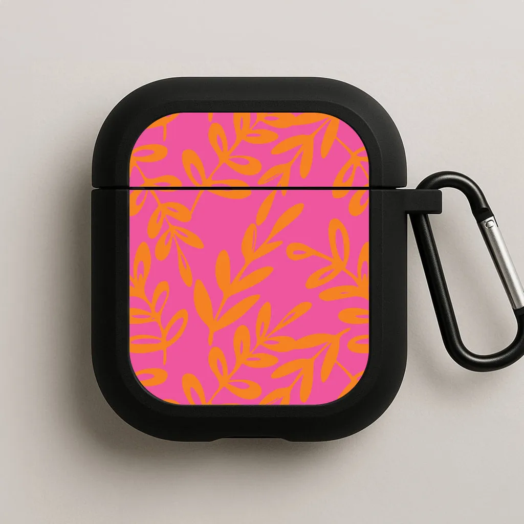 durable ergonomic airpods protector Pink & Orange Leaves - Foliage AirPods Case