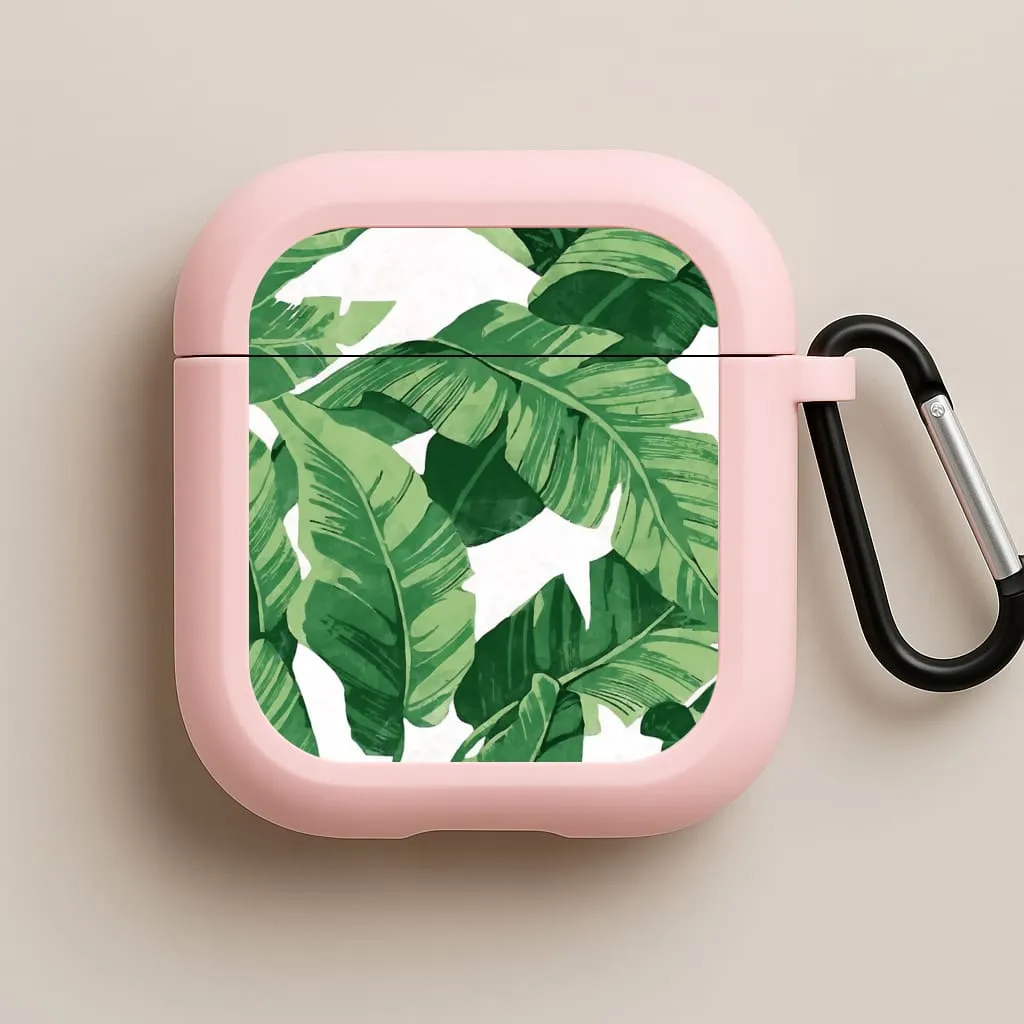 Tropical Banana Leaf Pattern AirPods Case durable commuter gradient soft pastel leather shell Protective Smooth Shell