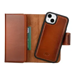 Tudor Tri-Fold Leather Wallet Case ?C iPhone 15 Plus, Burnished Tan Luxury Surface Luxury Finish