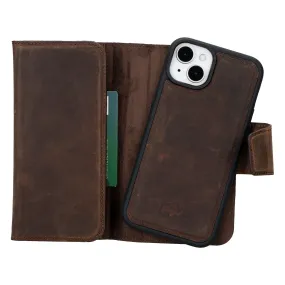 Modern Aesthetic Tudor Tri-Fold Leather Wallet Case ?C iPhone 15 Plus, Distressed Coffee