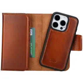 Textured Surface Tudor Tri-Fold Leather Wallet Case ?C iPhone 15 Pro, Burnished Tan