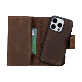 Tudor Tri-Fold Leather Wallet Case ?C iPhone 15 Pro, Distressed Coffee Lightweight accessory Scratch Resistant