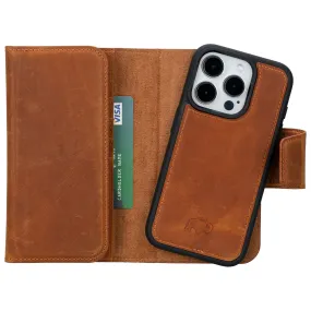 Tudor Tri-Fold Leather Wallet Case ?C iPhone 15 Pro, Golden Brown Outdoor Protection