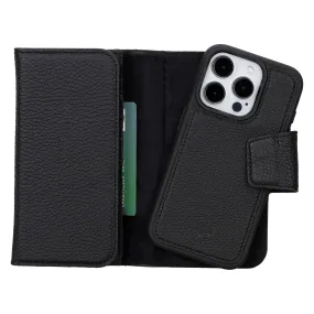 Shock Resistant Tudor Tri-Fold Leather Wallet Case ?C iPhone 15 Pro, Pebble Black