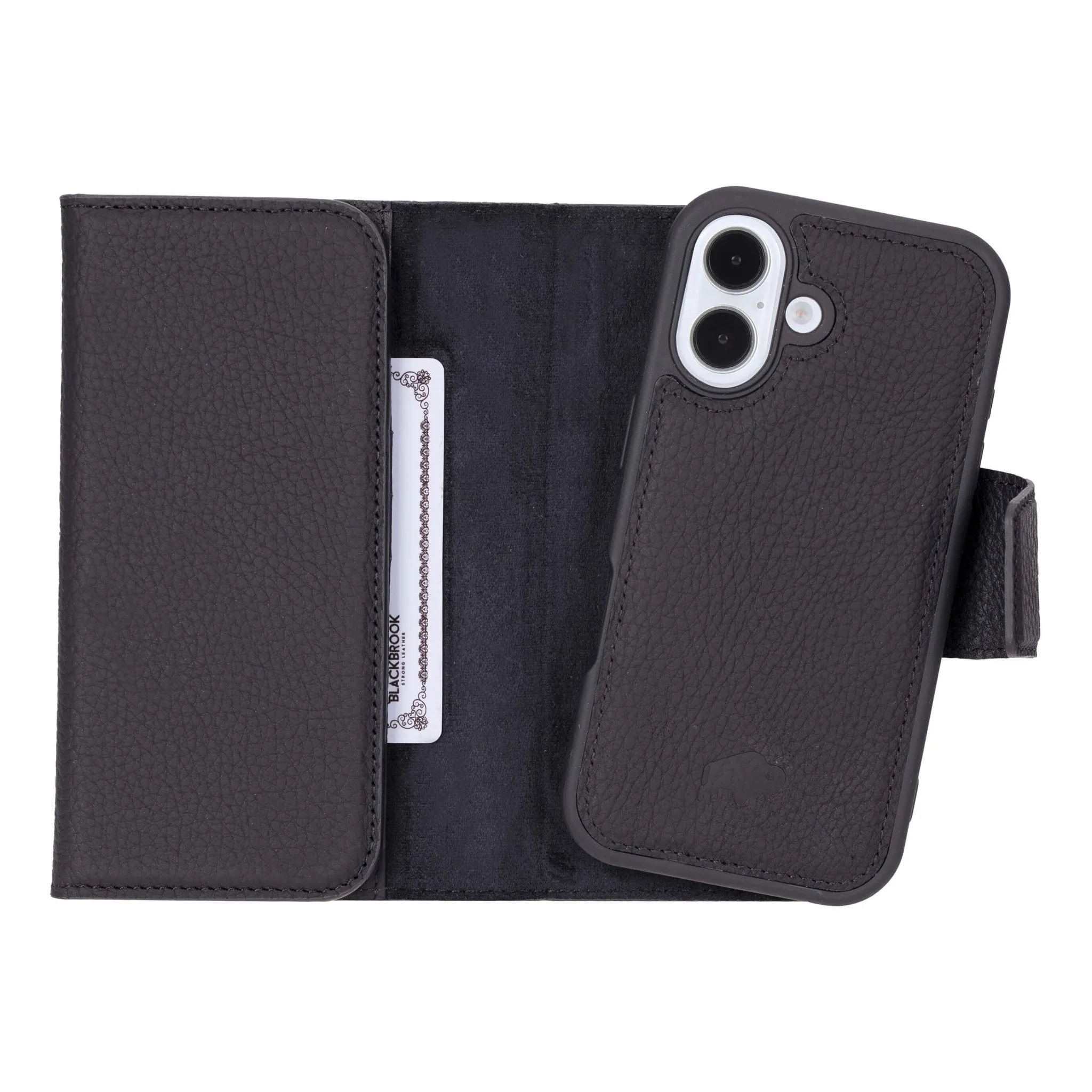 Luxury Surface Tudor Tri-Fold Leather Wallet Case ?C iPhone 16, Pebble Black