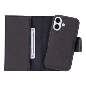 Luxury Surface Tudor Tri-Fold Leather Wallet Case ?C iPhone 16, Pebble Black