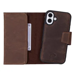 Compact Shell Protective Touch Tudor Tri-Fold Leather Wallet Case ?C iPhone 16 Plus, Distressed Coffee