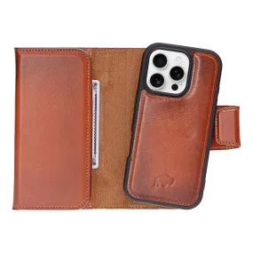 Premium Finish Tudor Tri-Fold Leather Wallet Case ?C iPhone 16 Pro, Burnished Tan