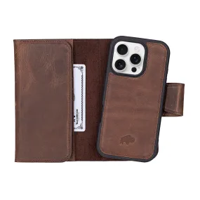 Tudor Tri-Fold Leather Wallet Case ?C iPhone 16 Pro, Distressed Coffee Stylish Detail Unisex Design