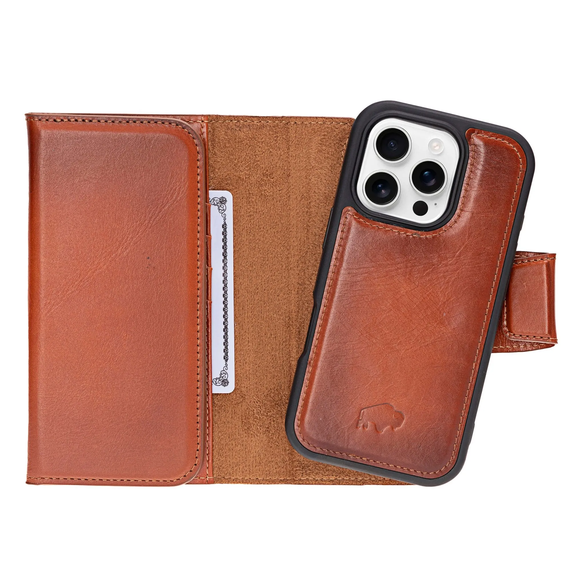Everyday Comfort Tudor Tri-Fold Leather Wallet Case ?C iPhone 16 Pro Max, Burnished Tan
