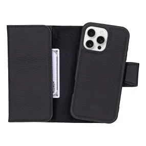 Rugged Frame Comfort Build Tudor Tri-Fold Leather Wallet Case ?C iPhone 16 Pro Max, Pebble Black