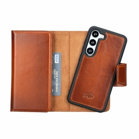Tudor Tri-Fold Leather Wallet Case- Galaxy S23, Burnished Tan Slim Protection Durable Material