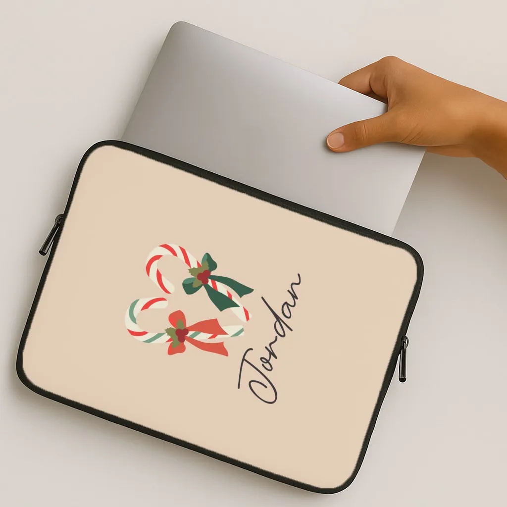 Protective Quality Candycane - Personalised Christmas Laptop Sleeve