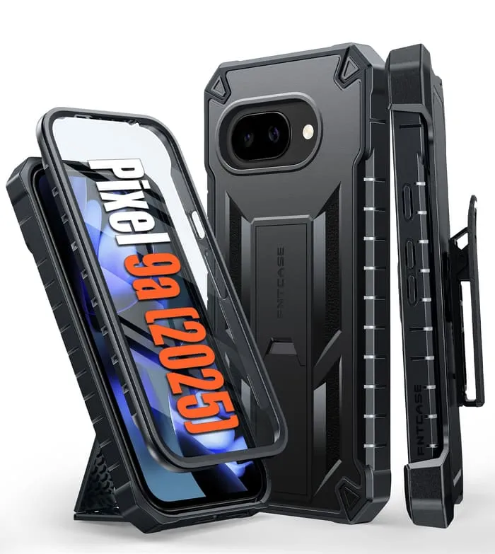 Soft Edge Detail FNTCASE For Google Pixel 9A 6.3 inch Phone Case: Rugged Protective Phone Case with Belt Clip Holster and Kickstand