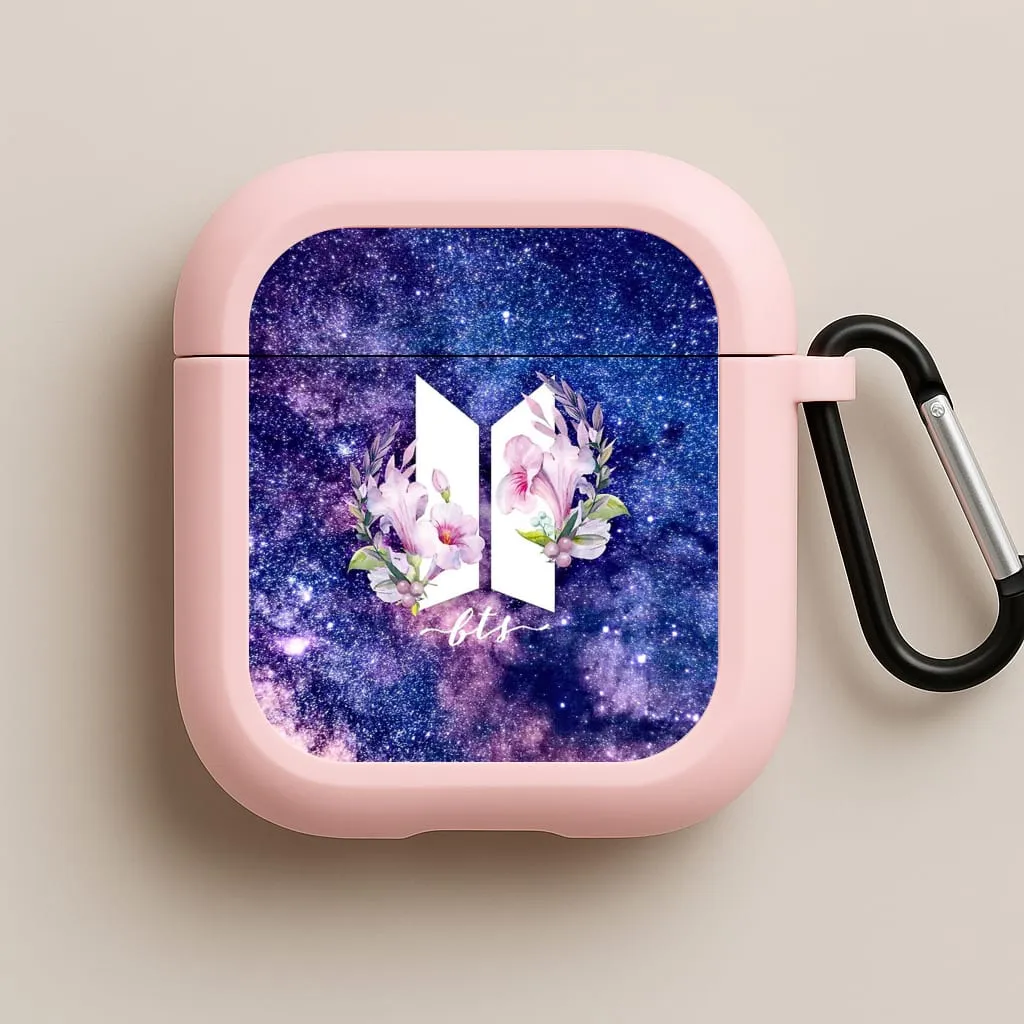 Trendy Silicone Holder Galaxy Floral K-Pop Band Logo AirPods Case